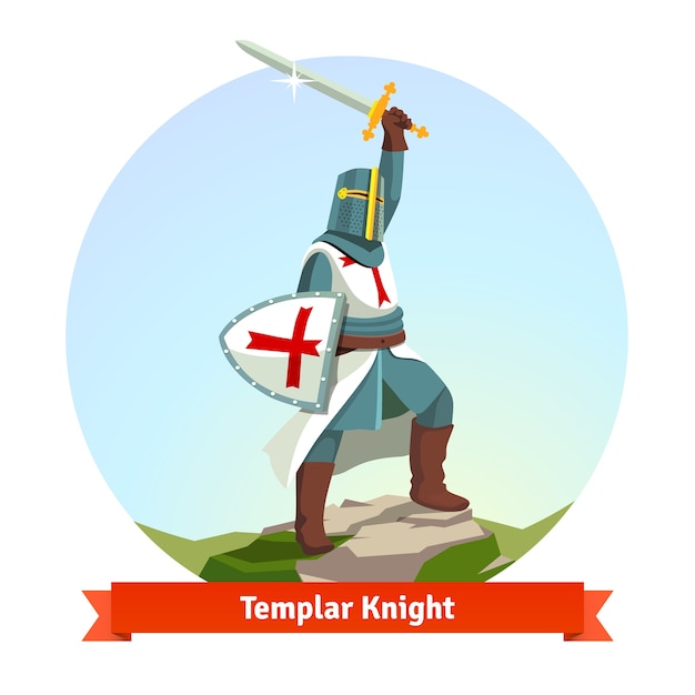 Free Vector knight templar in armour with shield and sword