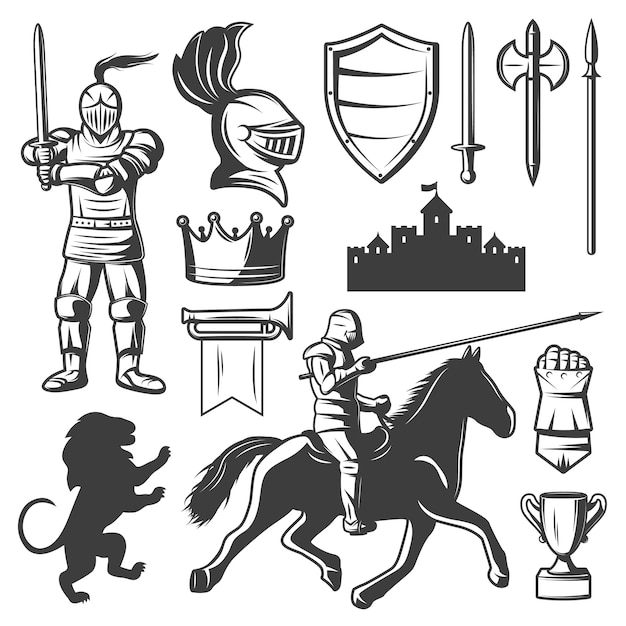 Free Vector knights monochrome elements set