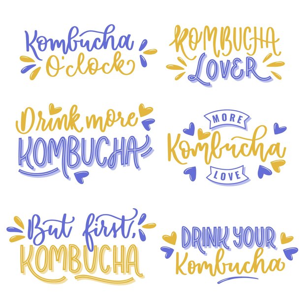 Kombucha tea lettering collection design