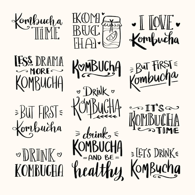 Kombucha tea lettering collection