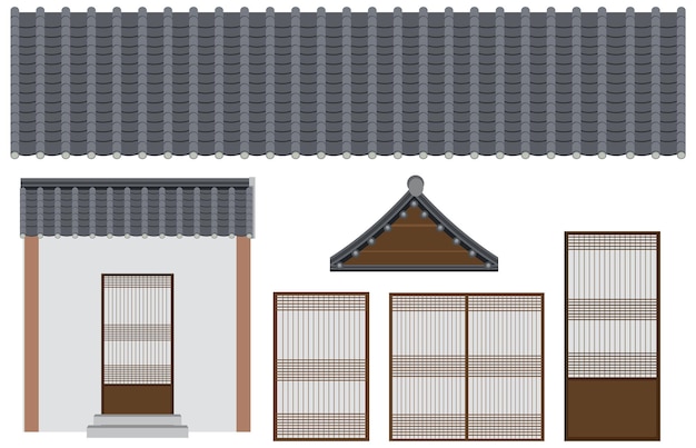 Free Vector korean ancient building elements set