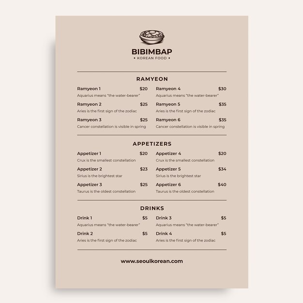 Korean menu template design