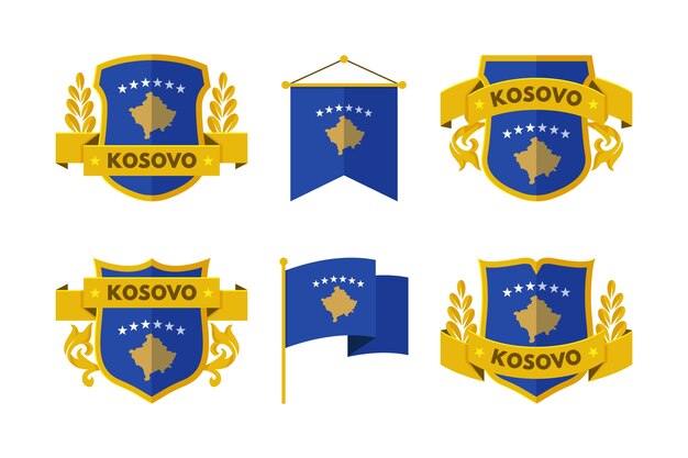 Kosovo flag and national emblems set in flat style