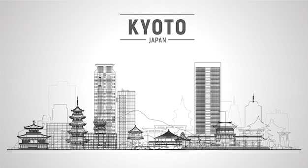 Free Vector kyoto  japan  line skyline with panorama in white background vector illustration business travel and tourism concept with modern buildings