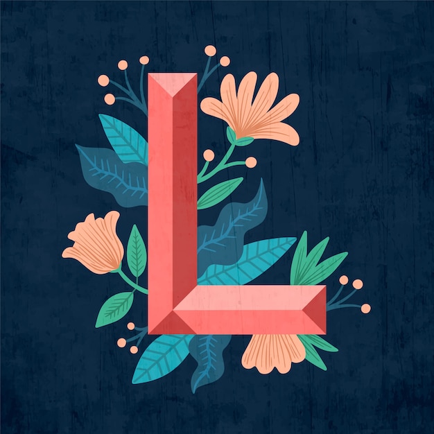 Free Vector l creative floral letter of alphabet