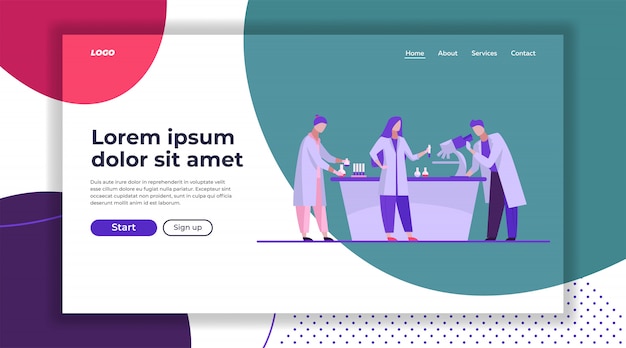 Free Vector lab assistants doing research landing page template