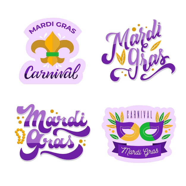 Free Vector label collection with mardi gras theme