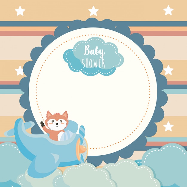 Label of cute fox in the cradle and clouds