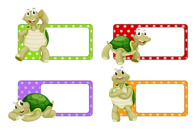 Label design with cute turtles illustration