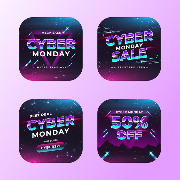 Free Vector labels collection for cyber monday