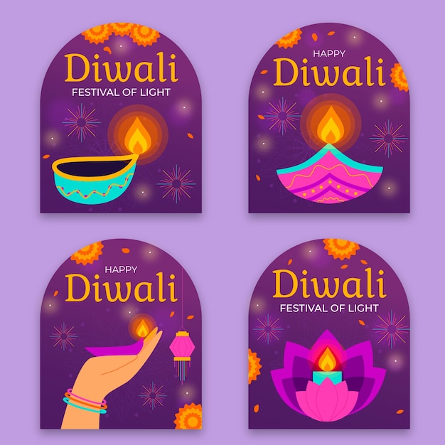 Free Vector labels collection for diwali festival celebration