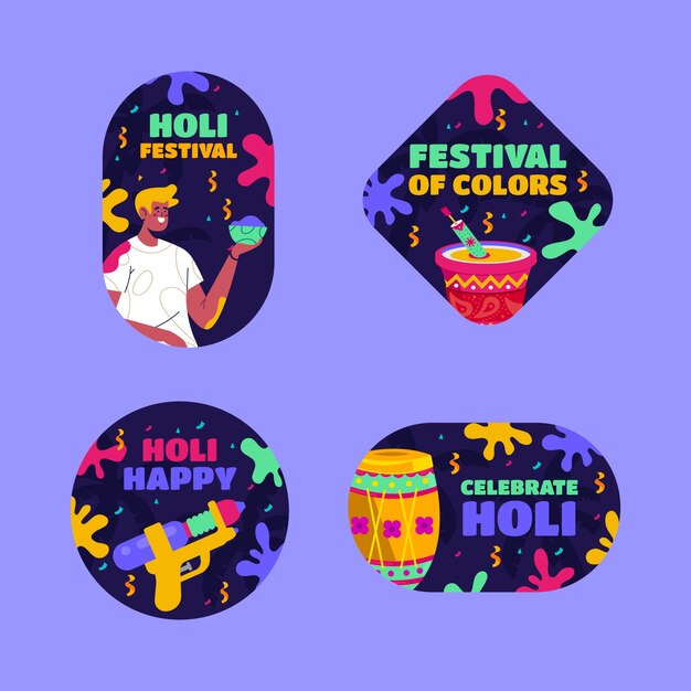 Labels collection for holi festival celebration