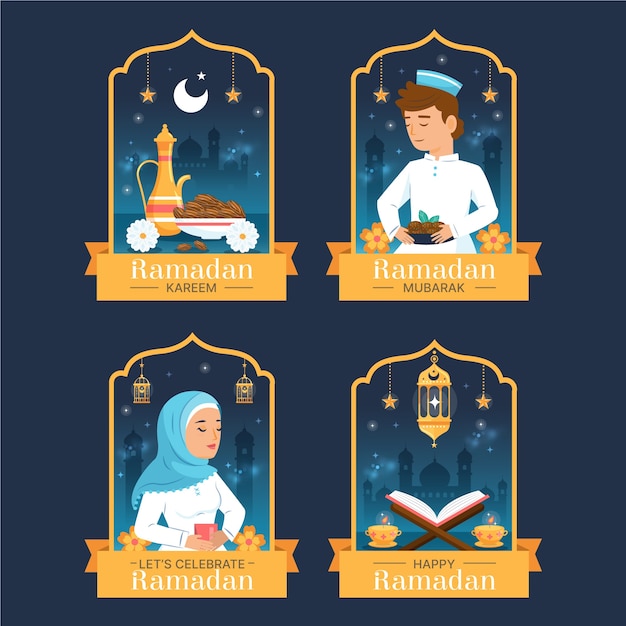 Free vector labels collection for islamic ramadan celebration