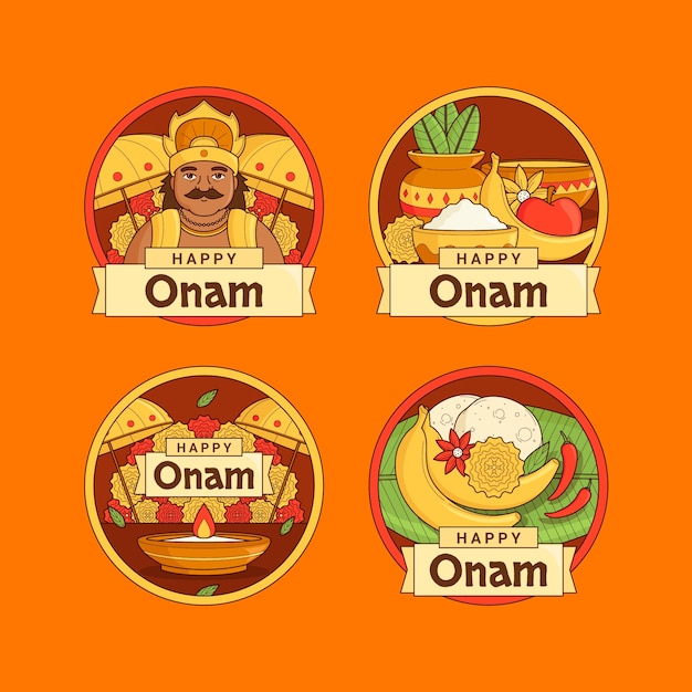 Free Vector labels collection for onam festival celebration