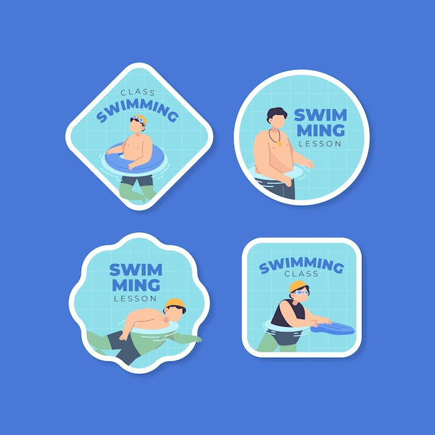 Free Vector labels collection for swimming lessons