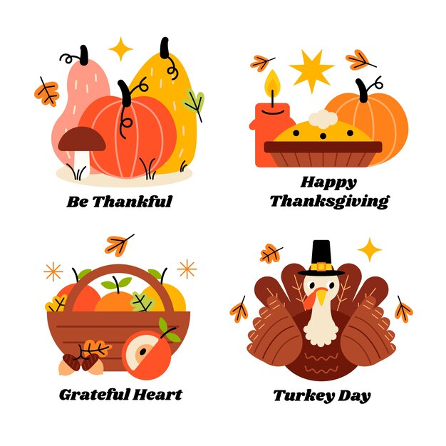 Free Vector labels collection for thanksgiving celebration