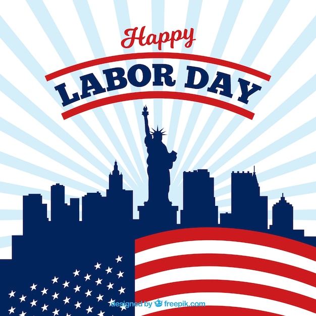 Free vector labor day background with city and flag