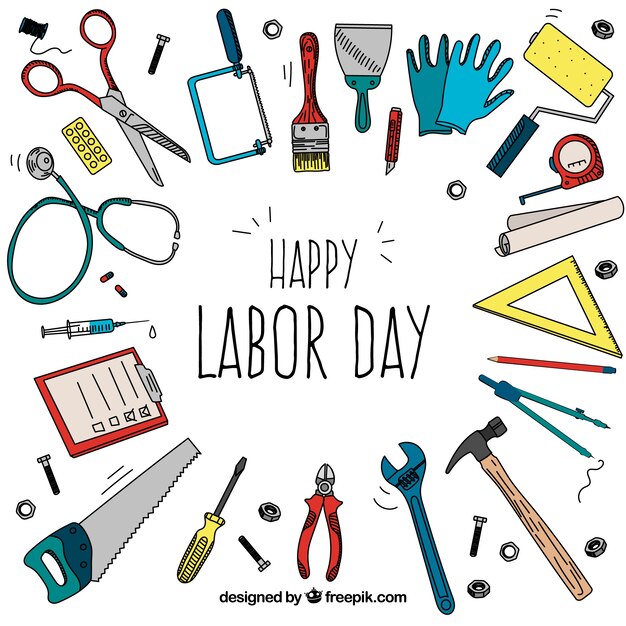 Labor day background with different tools