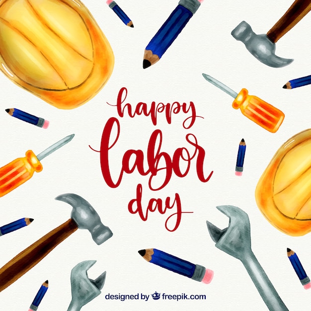 Free vector labor day background with tools in watercolor style