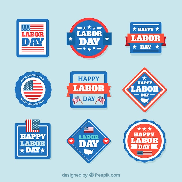 Free Vector labor day badges collecion in flat style