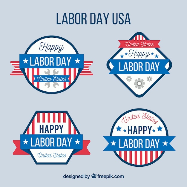 Labor day badges collection in flat style