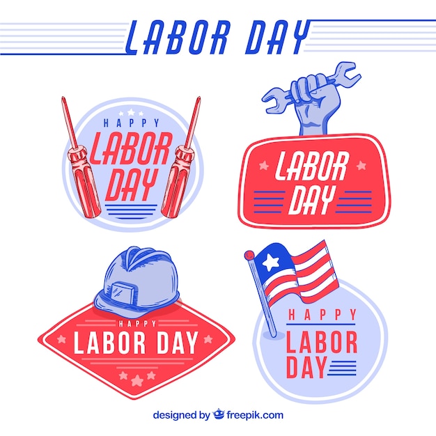 Free Vector labor day badges collection in hand drawn style