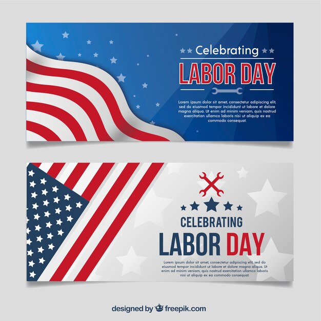 Labor day banners with american flag