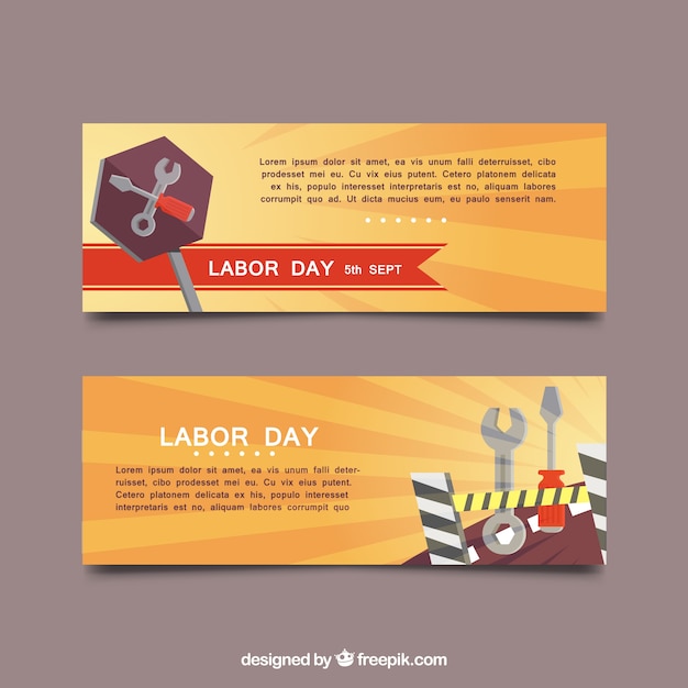 Free vector labor day banners with background in orange tones