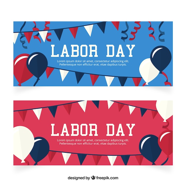 Free Vector labor day banners with balloons and garlands