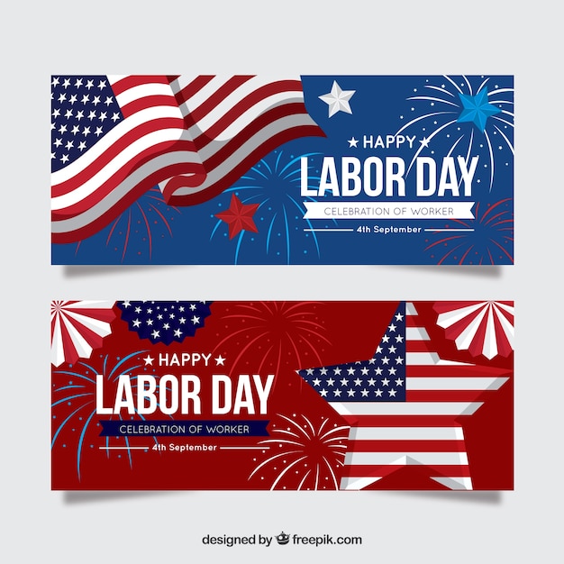 Free Vector labor day banners with fireworks