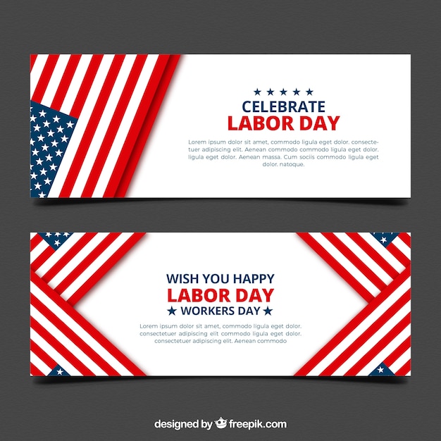 Free vector labor day banners with flag in flat style