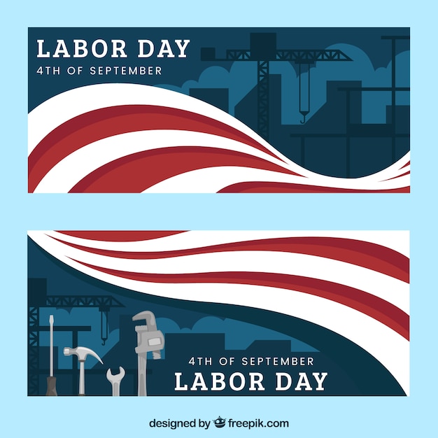 Free Vector labor day banners with flags