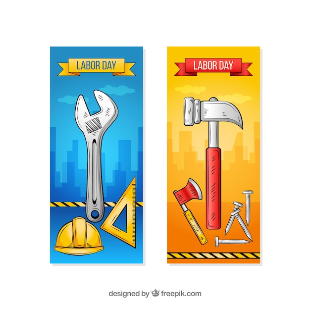 Labor day banners with tools