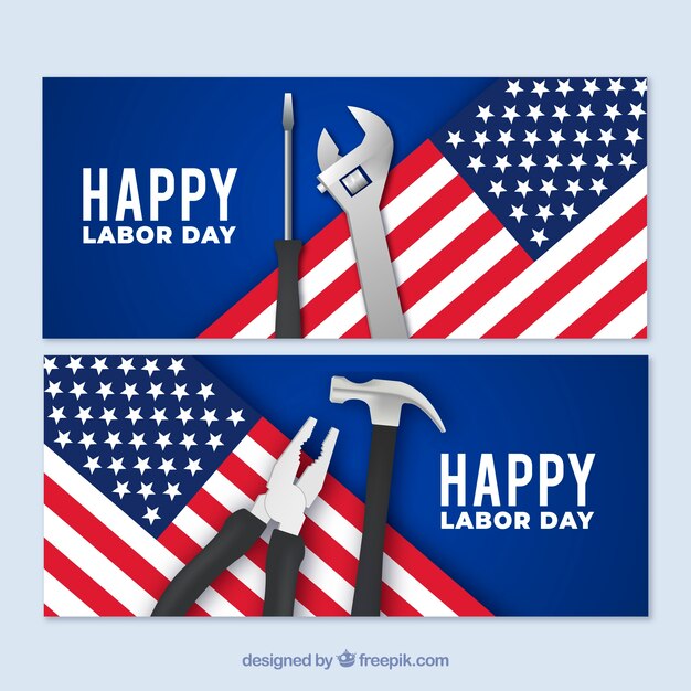 Labor day banners with tools