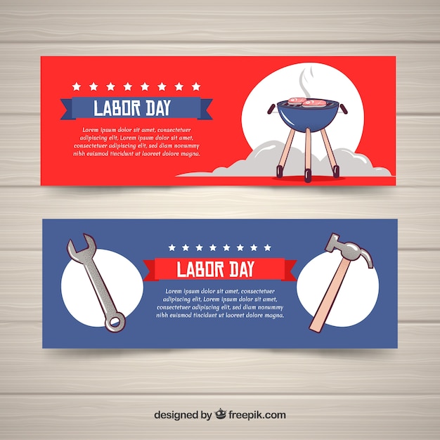 Free Vector labor day banners with tools