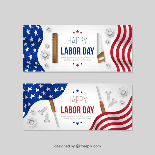 Free Vector labor day banners with tools