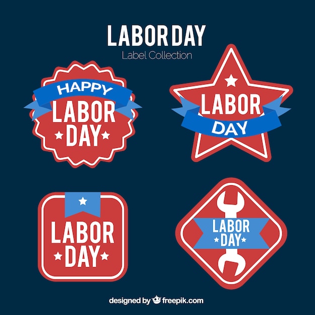 Free Vector labor day label collection with flat design