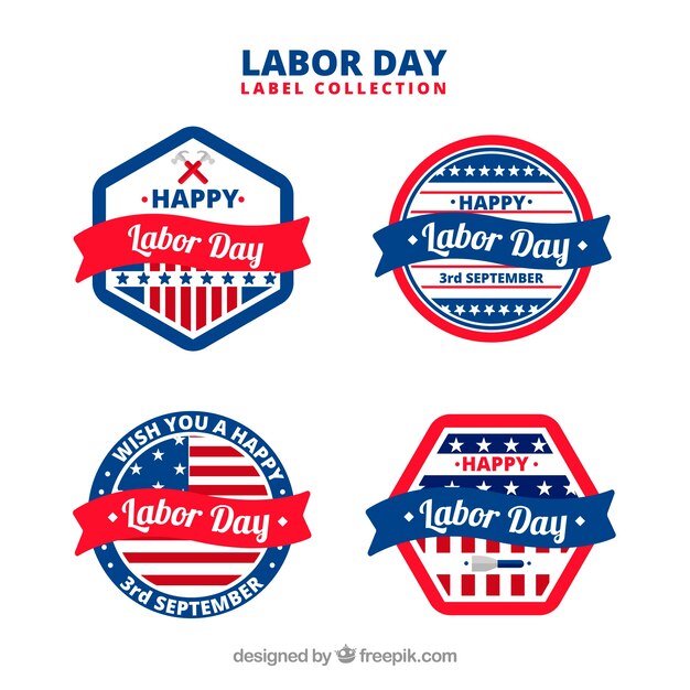 Labor day label collection with flat design