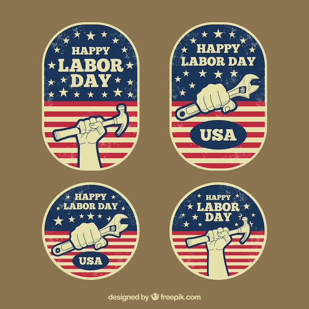 Free Vector labor day labels collection in vintage style