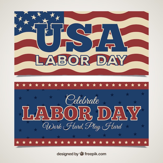 Labor day retro banners of american flag