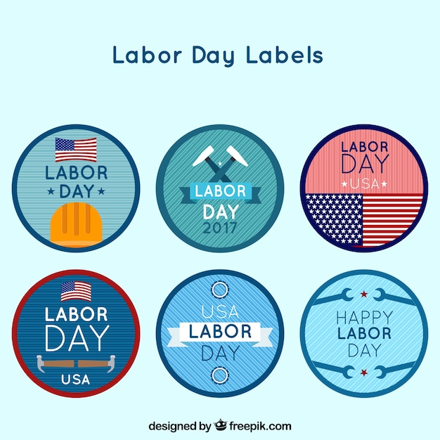 Free Vector labor day rounded labels collection