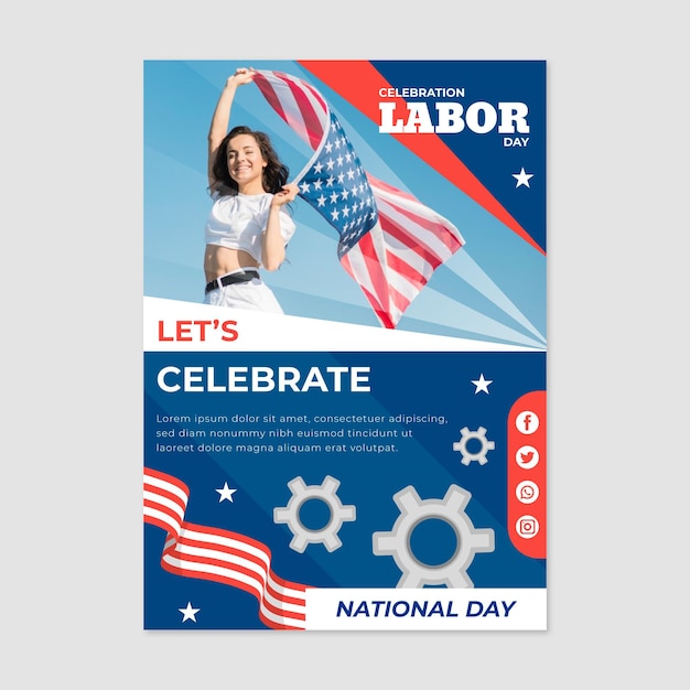 Labor day vertical poster template with photo