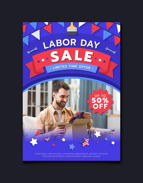 Labor day vertical sale flyer template with photo