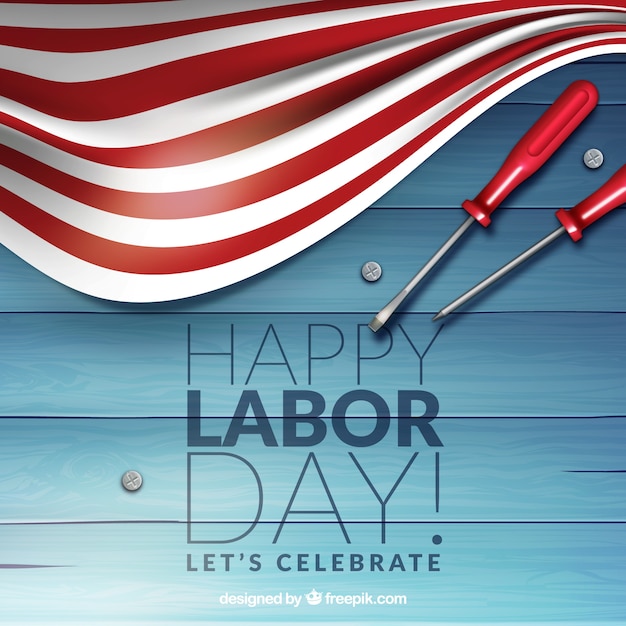 Free vector labor day with screwdrivers and flag background