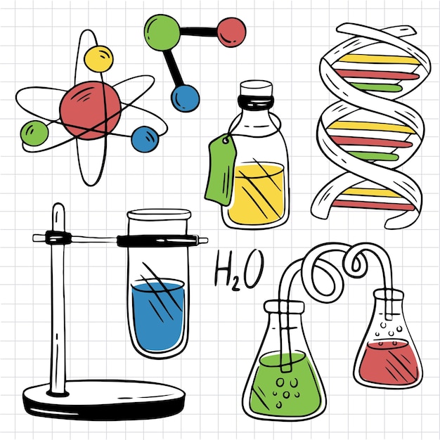 Free Vector laboratory equipment with glass tubes flask beaker and other chemical or medicine lab measuring equipment cartoon style for graphic designer biology science education concept vector illustration