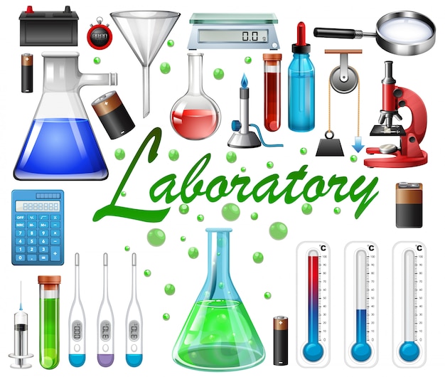 Laboratory equipments on white background