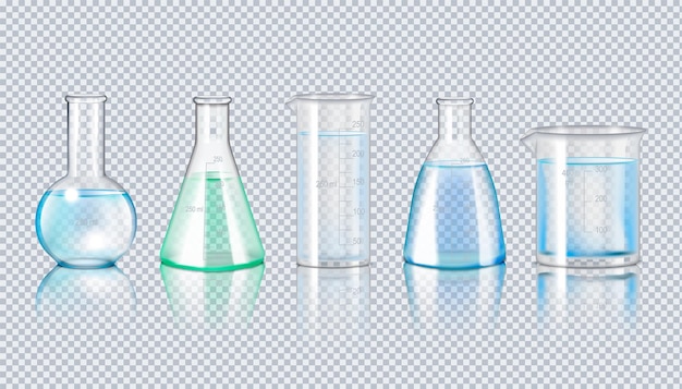 Laboratory glassware realistic set of flasks Illustration