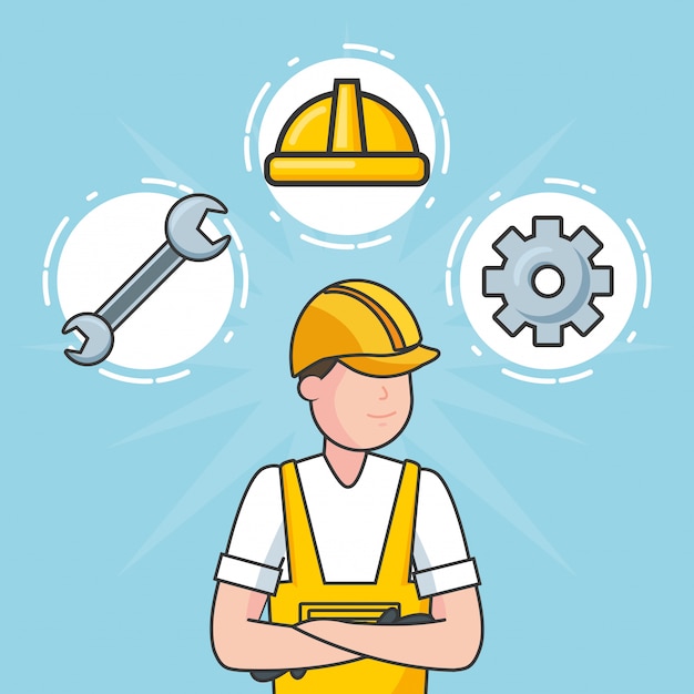 Free Vector laborer with construction objects, illustration