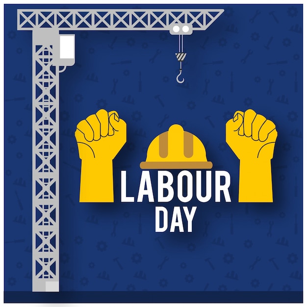 Free Vector labour day background with hands and crane