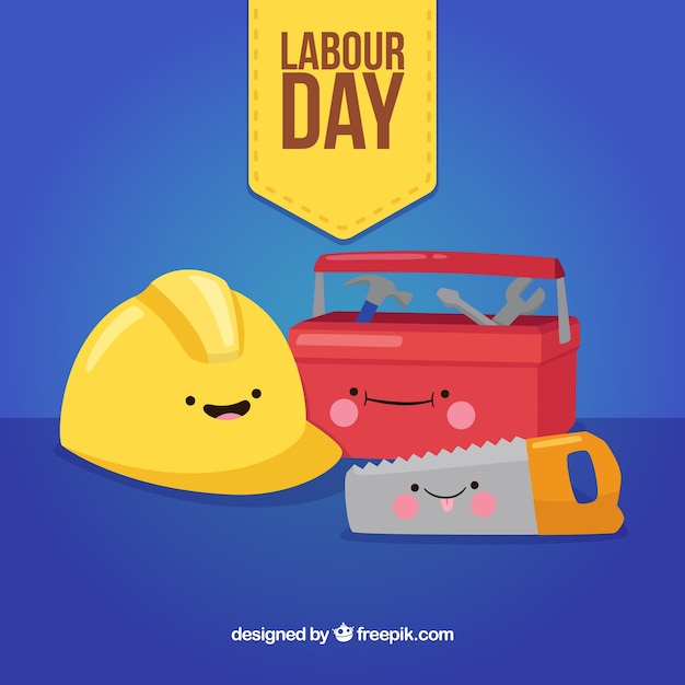 Free Vector labour day background with toolbox in flat style